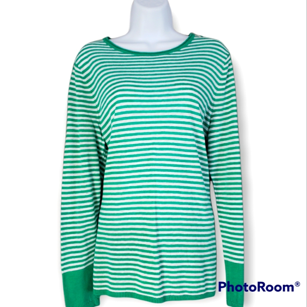 NWOT Talbots green & white striped linen blend sweater Womens Large